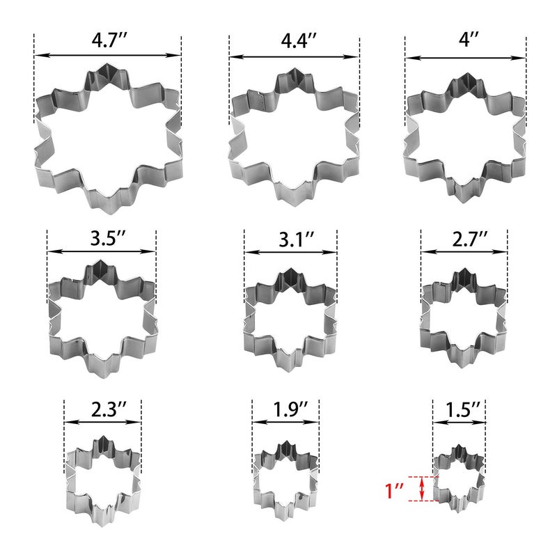 YXChome Snowflake Set - 9 Piece Stainless Steel Snowflake Cookie Cutters & 3D Christmas Tree for Christmas Holiday Winter Baking - Image 5